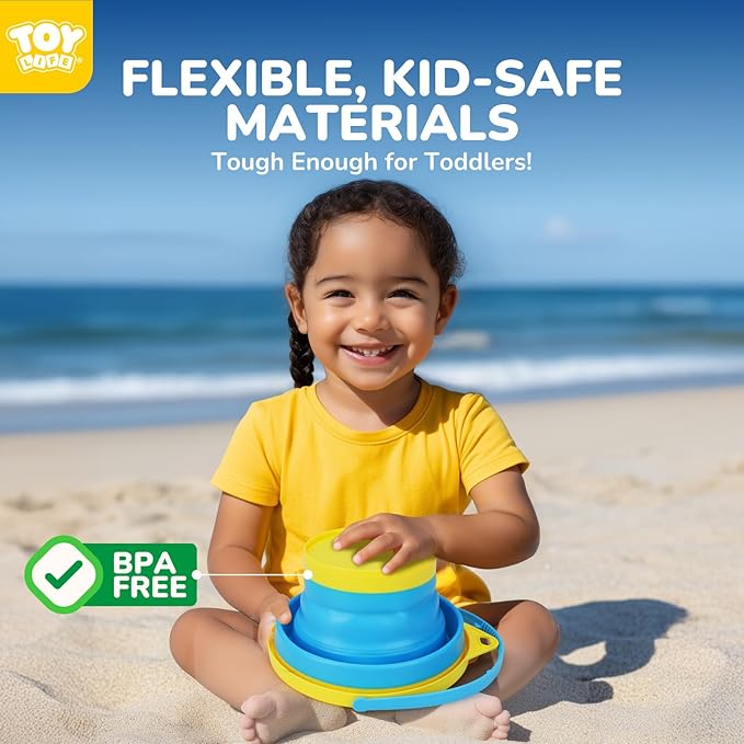 TOY Life 9 Pack Sand Buckets Toys Set with 3 Collapsible Beach Buckets 3 Shovels and 3 Rakes, Toddlers Beach Toys for Kids Ages 4-8 for Camping, Traveling, Fishing, Outdoor Summer Parties