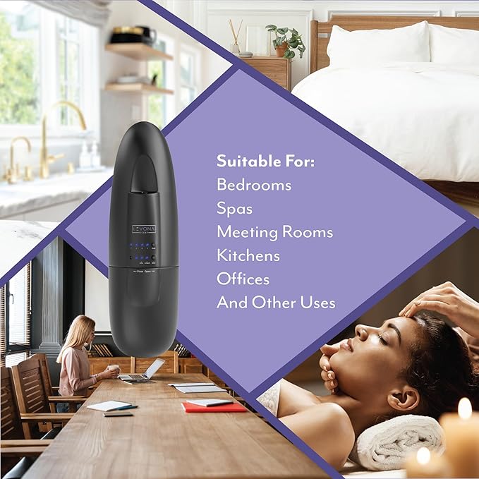 Levona Scent Essential Oil Diffuser - Plug In Air Freshener for Home, Household Supplies & Hotel, Waterless Diffuser & Nebulizer, 500 sqft - Abela 100, Matte Black (Button Control, 120ml Oil Included)