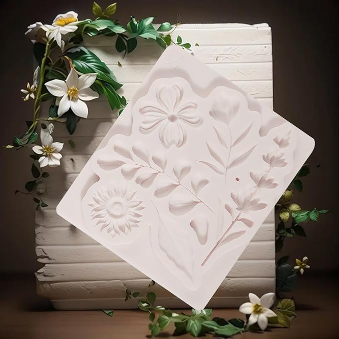 1 Pcs Flower Fondant Mold for Cake Decoration, Leaf Chocolate Silicone Mold, Exquisite Flower and Leaf Shape is Perfect for Wedding Desserts, Candy, Sugar Craft, Gum, Resin, Clay