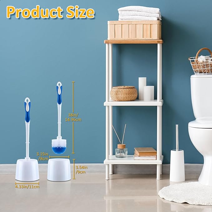 Tioncy 6 Pack 14.96 Inches Toilet Brush with Holder Toilet Bowl Brush and Caddy Set Stiff Bristles Scrubber for Bathroom Cleaning Supplies (Blue,White)
