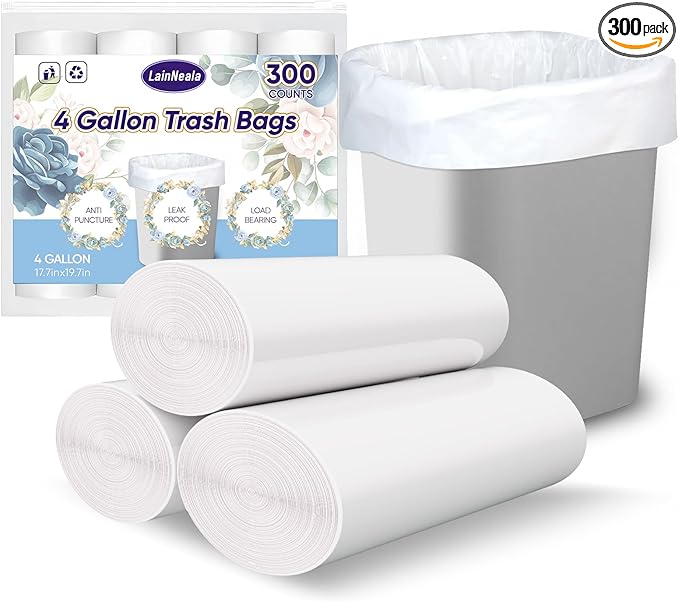 Small Trash Bags 4 Gallon, 300 Count Small Garbage Bag Bathroom White Mini Trash Bag Trash Can Liners Unscented Garbage Bags for Bathroom Can