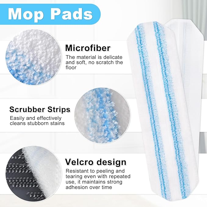 Mop Replacement Pads Compatible with OCedar H2prO Flat Mop System, Mop Handle for Ocedar H2prO Flat Mop, 3 Pack Mop Replacement & 30" to 58" Extendable Length Mop Handle for Ocedar H2prO