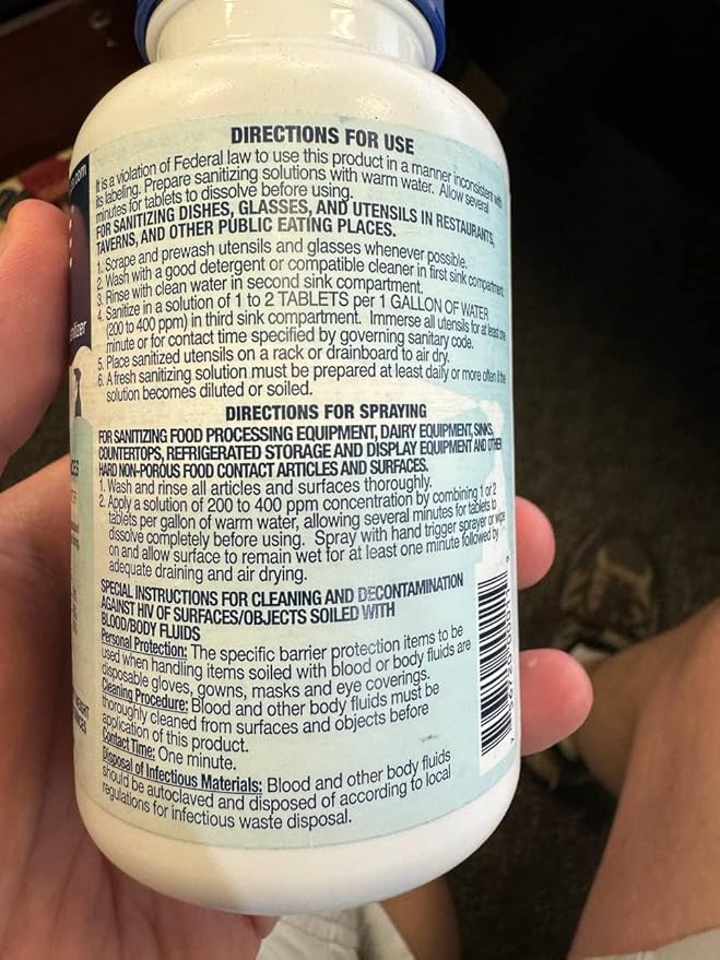 6 Bottles Steramine Sanitizer Tablets w/15 QT-10 Test Strip - Multi Purpose Steramine Sanitizing Tab for Food Contact Surface, Kitchen, Restaurant, Diner & Food Service by FryOilSaver Co. (900 Count)