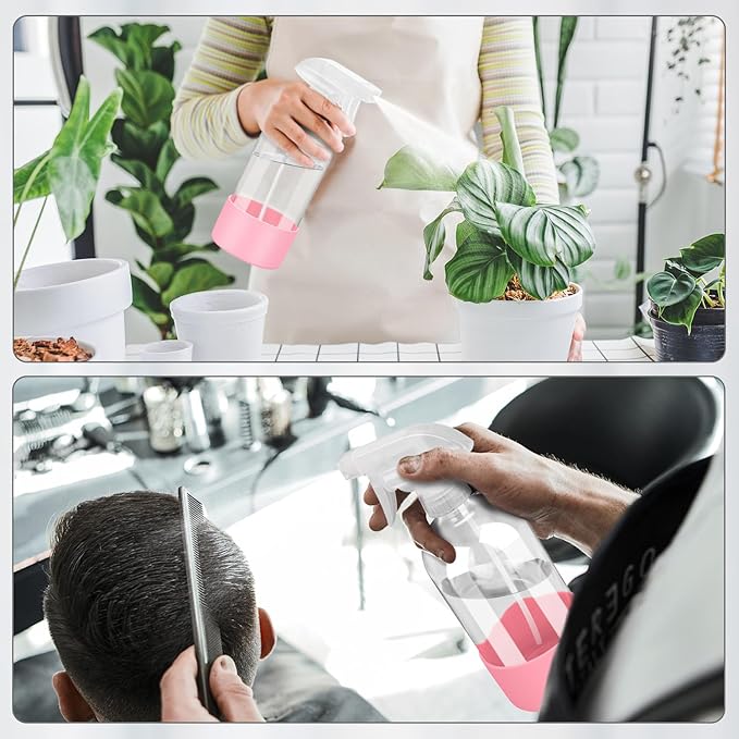 Glass Spray Bottles with Silicone Sleeve Protection, Empty 16 oz Refillable Containers, Reusable Spray Bottles with Adjustable Nozzle for Hair, Cleaning Solutions, 1 Pack Pink