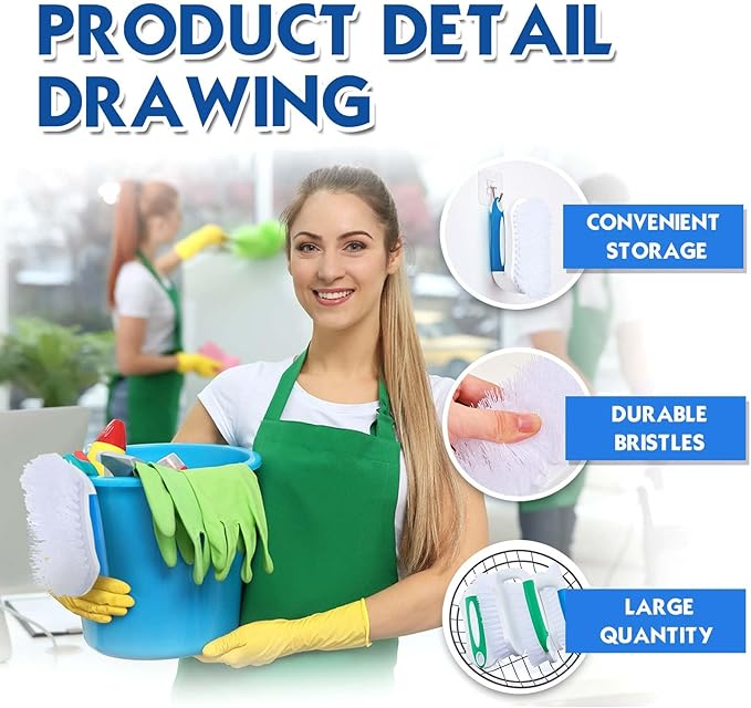 Lallisa 12 Pcs Scrub Brush for Cleaning with Handle Comfortable to Grip Heavy-Duty Flexible Stiff Bristles Scrubber Brushes Bulk for Shower Bathroom Carpet Kitchen Floor Tiles (Blue,Green)