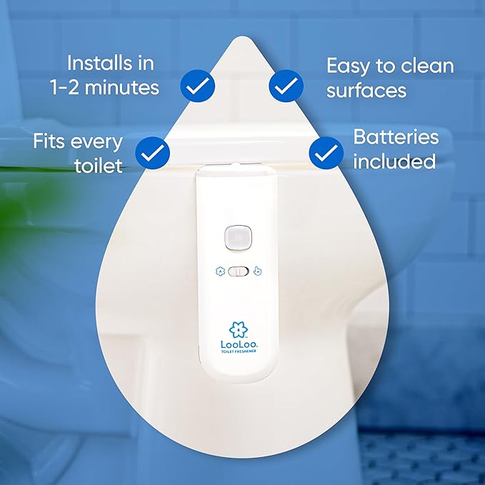 LooLoo 3.0 Touch Free Toilet Freshener Automatic Air Freshener Spray for Bathroom Starter Kit with Light and Toilet Deodorizer, Bathroom Spray Odor Eliminator - White
