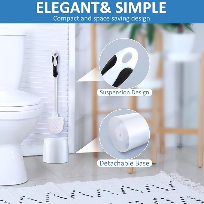 Tioncy 6 Pack 14.96 Inches Toilet Brush with Holder Toilet Bowl Brush and Caddy Set Stiff Bristles Scrubber for Bathroom Cleaning Supplies (Black,White)