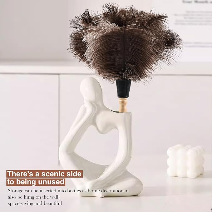 Ostrich Feather Duster 14" Natural Handheld Reusable Feathers Dusters with Wooden Handle for Cleaning Supplies Home Car Office(6PCS)