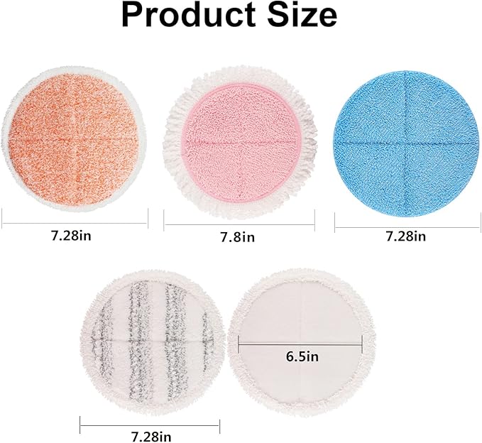 Electric Spin Mop Pads, 7.28in Round Replacement Pads for Floor Cleaning (8 Pack)