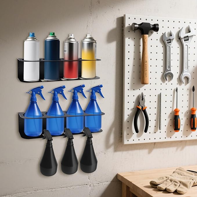 Spray Bottle Holder Wall Mount Metal Spray Can Storage Rack Paint Aerosol Can Organizer for Garage Workshop, 2 Pack