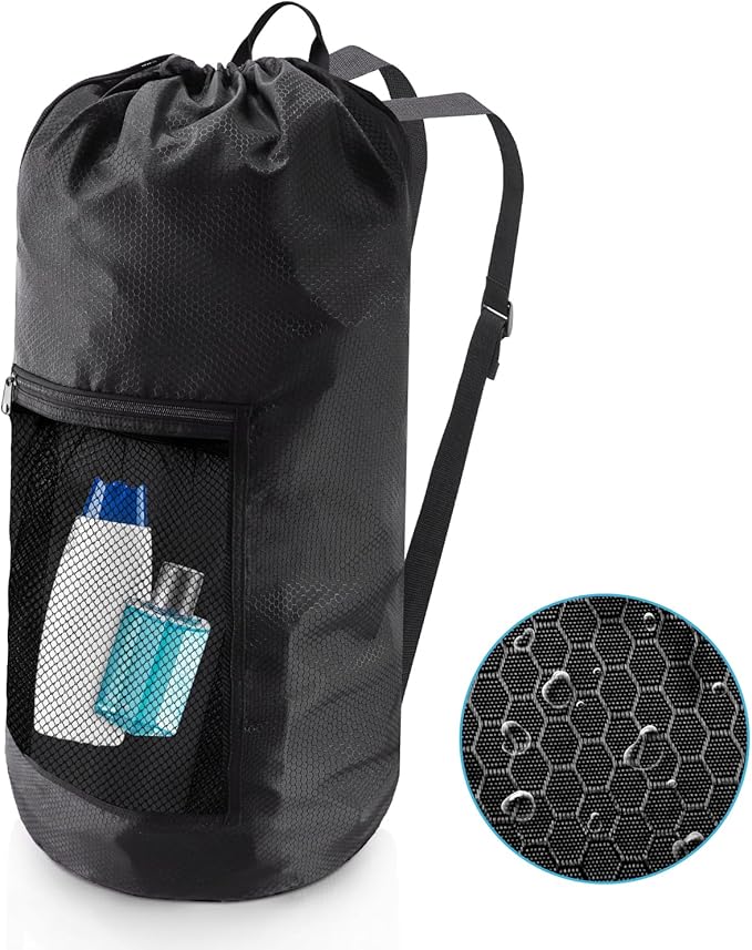 Laundry Bag Backpack,Olosar Extra Large Travel Laundry Bag with Mesh Pocket & Adjustable Shoulder Straps,Dirty Clothes Travel Bag for College Students Dorm,Apartment(Black)