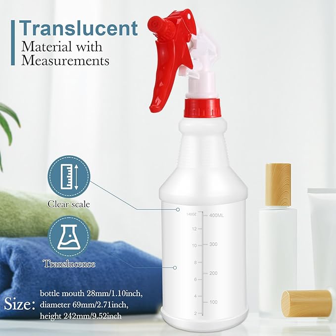 10 Pack Spray Bottles 16 Oz Empty Water Spray Bottles for Cleaning Heavy Duty Refillable Squirt ‌container with Measurements Adjustable Nozzle for Household Commercial Industrial(Red)