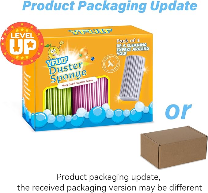 4 Pack Damp Clean Duster Sponge, Magic Sponge Eraser for Household Cleaning, Reusable Dusters Cleaning Supplies for Housekeeping, Dish, Blinds, Glass, Baseboards,Window Track Grooves and Faucets
