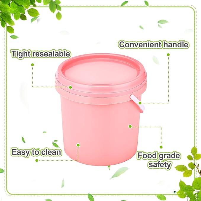 Gerrii 10 Pack Pink 1 Gallon Plastic Bucket with Handle and Lid Food Storage Bucket Containers All Purpose Pail for Paint Water Art Crafts Projects Garage Organization