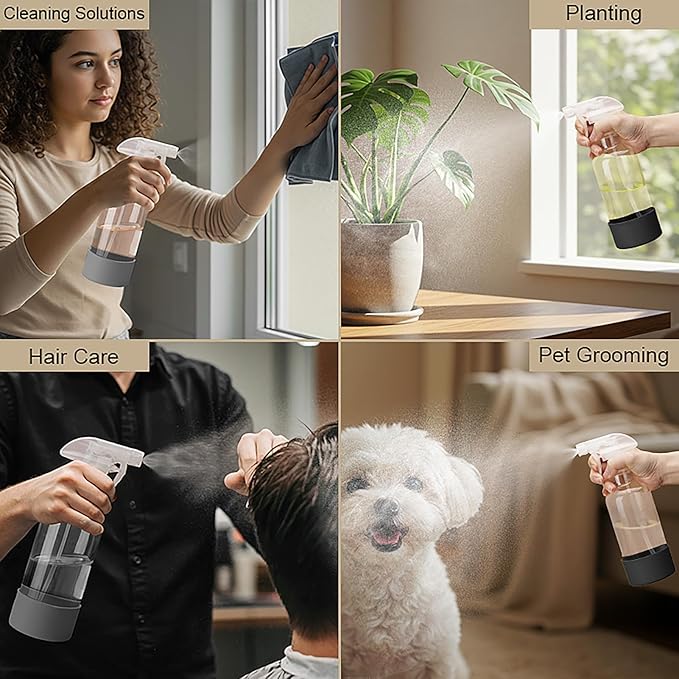 Glass Spray Bottles with Silicone Sleeve 16.9oz 2 Pack Empty Spray Bottle for Hair Mist/Stream Spraying for Cleaning Solutions, Plants, Essential Oils (clear-grey&black)