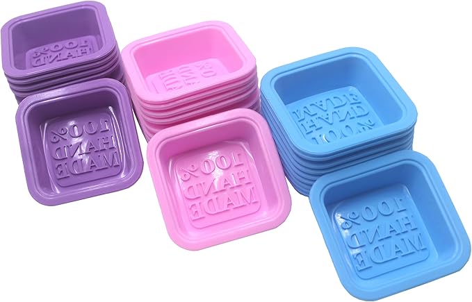 (30-Pack) DIY Handmade Soap Molds, Baking Molds, Cupcake Liners - 100% Handmade Square Silicone - - Microwave, Oven, Refrigerator, Freezer and Dishwasher Safe for Homemade Craft(Purple, Pink, Blue)