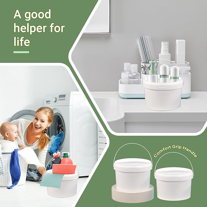 10 Pack White Plastic Bucket with Handle and Lid Food Storage Bucket Containers All Purpose Pail for Multipurpose Paint Water Art Crafts Projects Garage Organization (1 Gallon White)