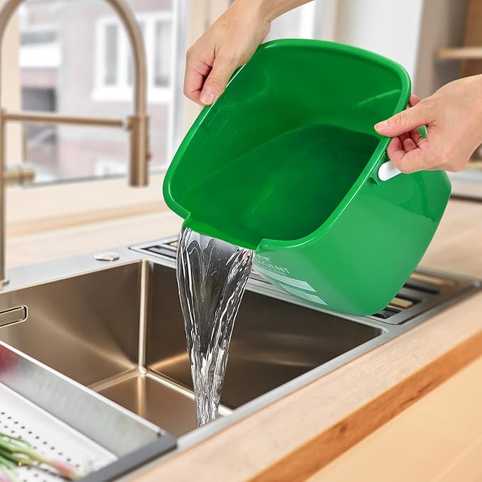 Matthew Detergent&Sanitizing Cleaning Bucket 8 Quart Plastic Pail,Set of 12 Square Containers,Built-in Spout w/Handle,Wash Rinse Sanitize Handwash Bucket for Home Office Commercial Restaurant (Green)