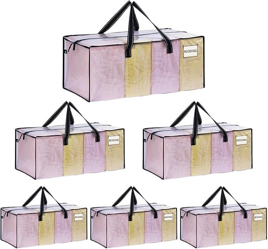 VENO 6 Pack Moving Bags Extra Large Storage Bags for College Move-In, Heavy-Duty Storage Totes, Packing Boxes, and Wardrobe Moving Supplies - Durable Laundry Bags for Clothes (Clear, 6 Pack)