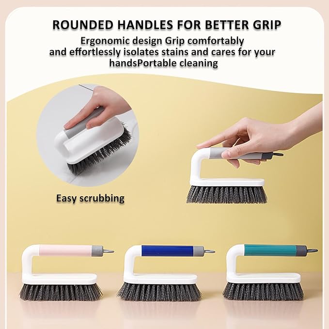 Scrub Brush, Scrubbing Cleaning Brushes, Heavy Duty Cleaning Brushes with Handle, for Shower, Bathroom, Carpet, Kitchen and Bathtub Scrubber, 2 Pack (Pink)