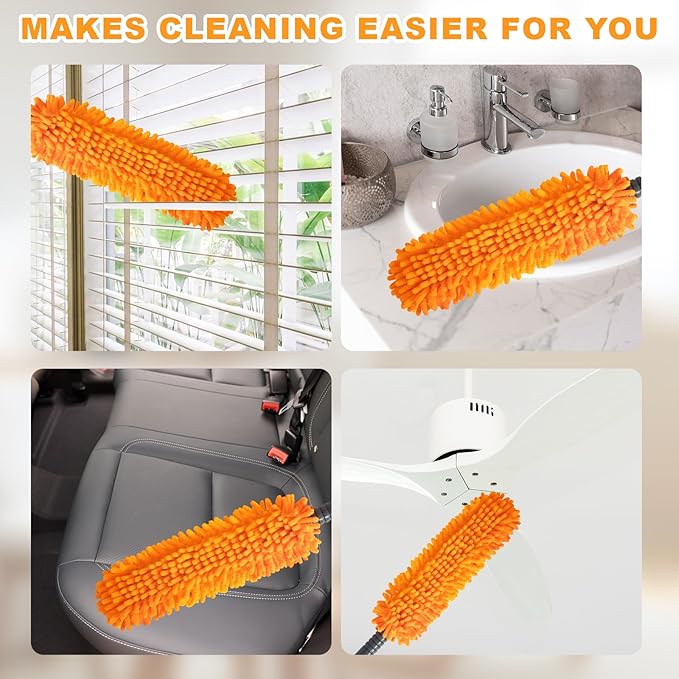 16'' Microfiber Duster with Long Handle,Reusable Detachable Head Duster for Car Interiors,Windows, Furniture, Electronics,Home