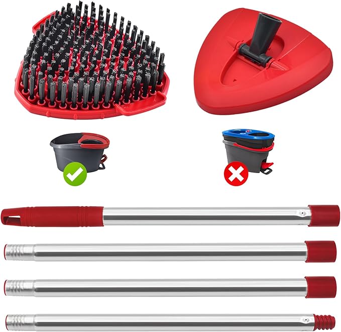 Mop Handle for Ocedar, Spin Mop Handle Replacement for O Cedar, 4 Section 30" to 58" Mop Handles for Ocedar Spin Mop, Include Mop Stick, Upgrade Mop Scrubber Head and Mop Base for Cedar Mop