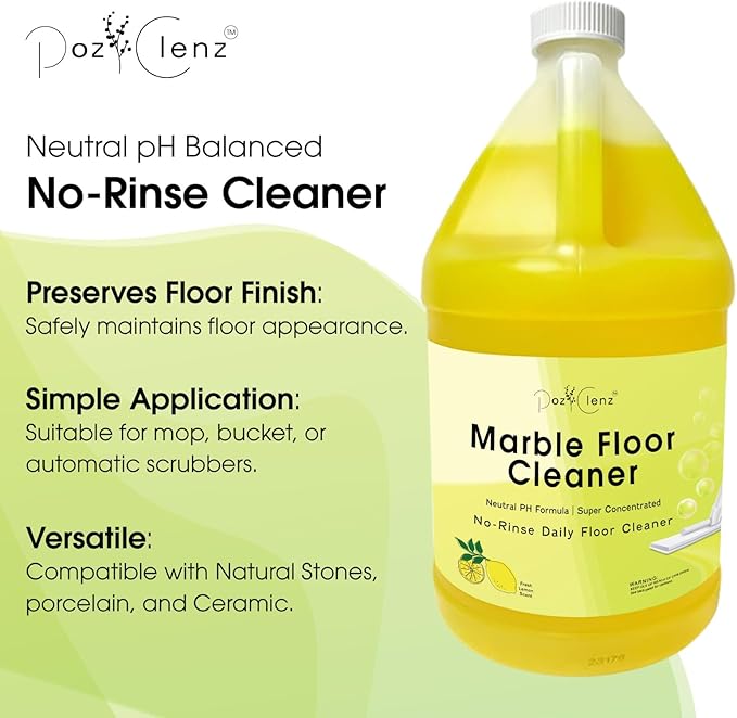 Poz Clenz. Marble & Stone Floor Cleaner (1-Gallon), Refreshes Surfaces, Safe for Natural Stone, Granite, Travertine, Limestone, Terrazzo and More.