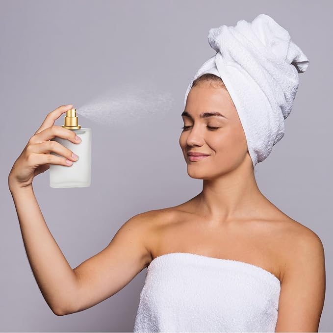 Tessco for you 12 Pcs 3.4 Ounces Perfume Bottles Empty Frosted Glass Spray Bottles 100ml Refillable Atomizer Perfume Dispenser Fine Mist Atomizer Cosmetic Make up Container(Gold)