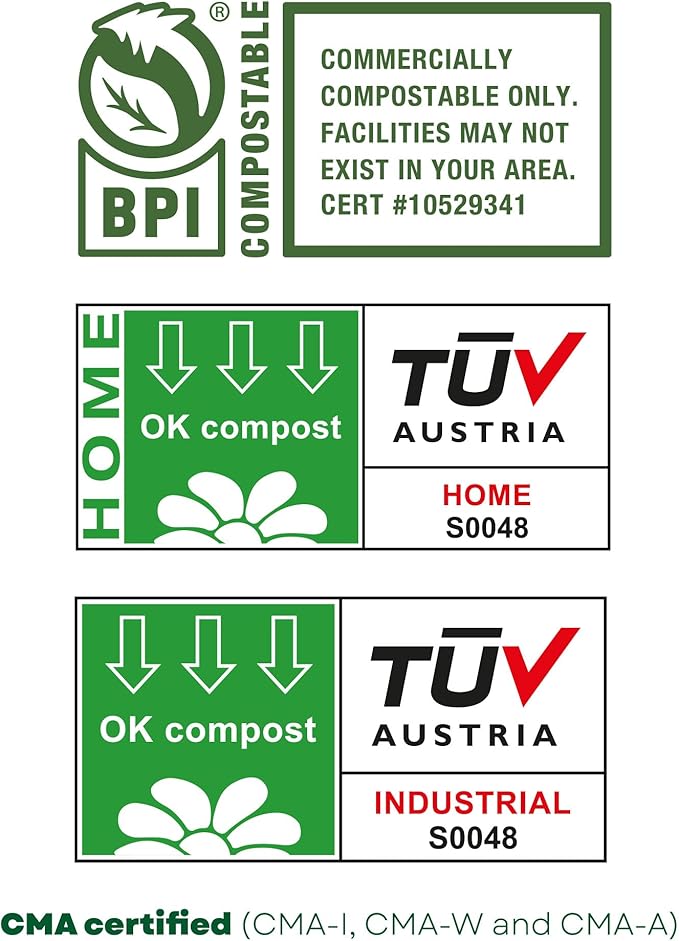 bioMat 3 Gallon Compost Bags with Handle Ties, 125 Count, Compostable Trash Bags BPI ASTM D6400 and CMA Certified