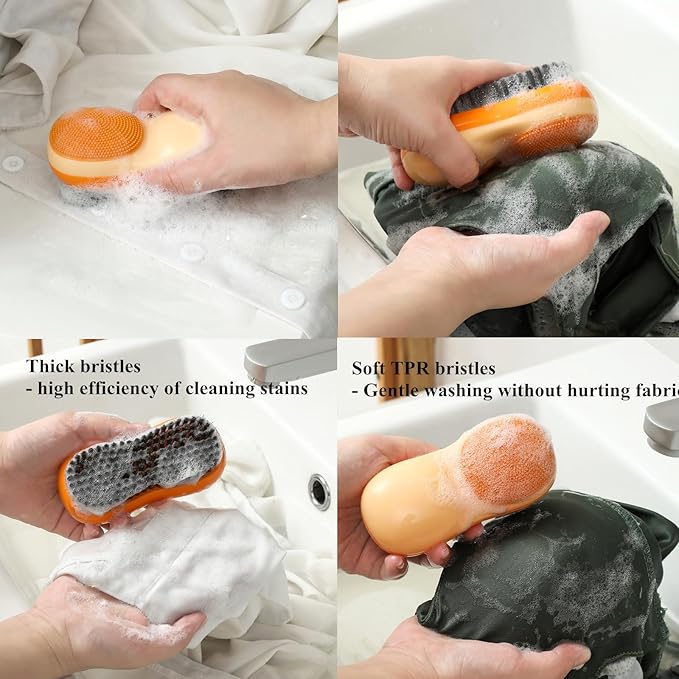 Two-Sided Laundry Stain Remover Brush, Soft Bristle for Scrubbing Out Tough Stains on Wool Cashmere Delicate Fabrics Knits Cotton Leather, Easy to Grip Hand Washing Clothes Brushes (Green)