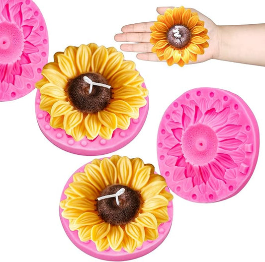 Wehous 2PCS Large Sunflower Silicone Molds, 3D Flower Silicone Molds for Chocolate Fondant Cake Decoration, Flower Soap Wax Candle Polymer Clay Molds for Handmade Art Craft Baking Tool