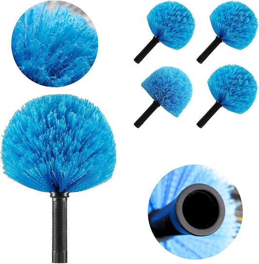 4 Pack Screw on Webster Cobweb Duster Head for Pole,Spider Web Remover Brush, Cobweb Duster Head Attachment,Fits Standard 3/4 inch Threaded Poles (4, Blue)