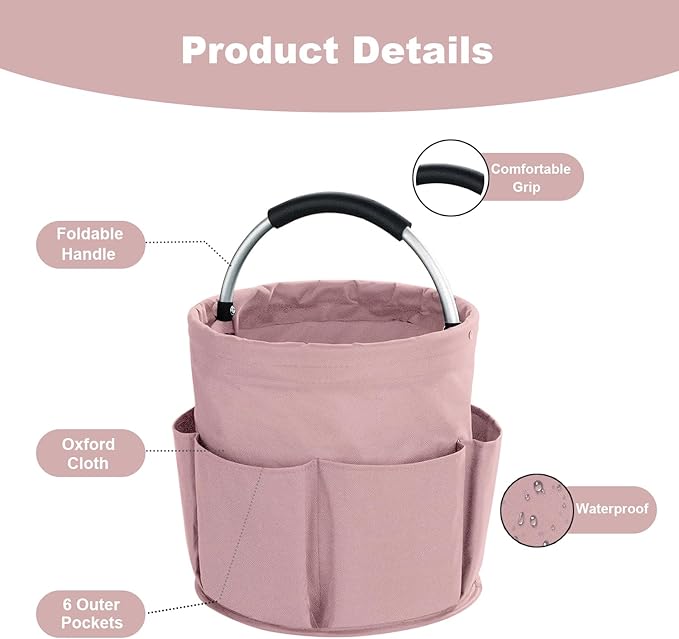 17L Cleaning Caddy with Handle, Cleaning Supplies Organizer, Foldable Storage Basket, Cleaning Supply Caddy, Portable Multi Cleaning Bucket Bag for Home, Garden (Pink)