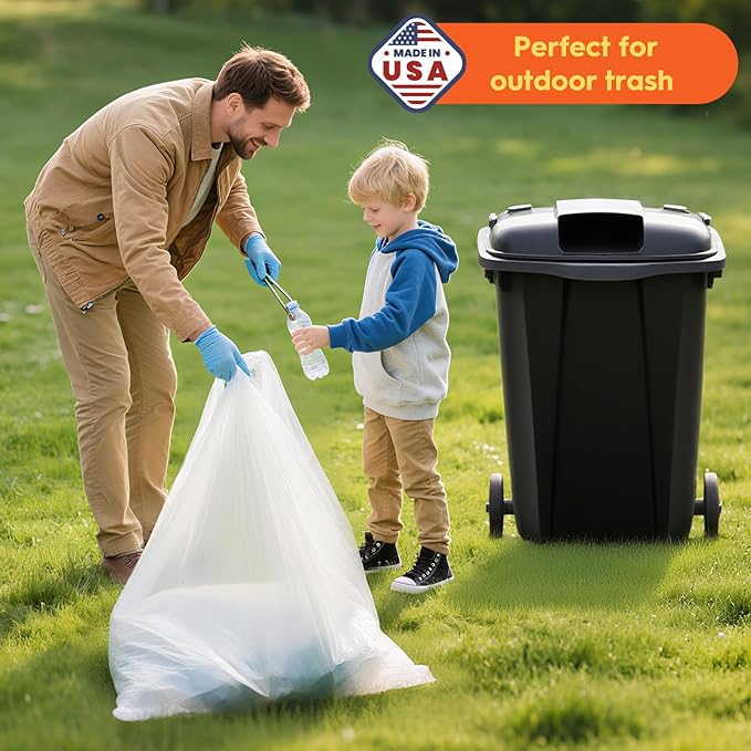 DELXO 30-33 Gallon Trash Bags, 250 Count Heavy Duty Large Clear Garbage Bags, Thick Durable and Puncture-Resistant Plastic Bags for Kitchens, Yards & Offices, Made in USA