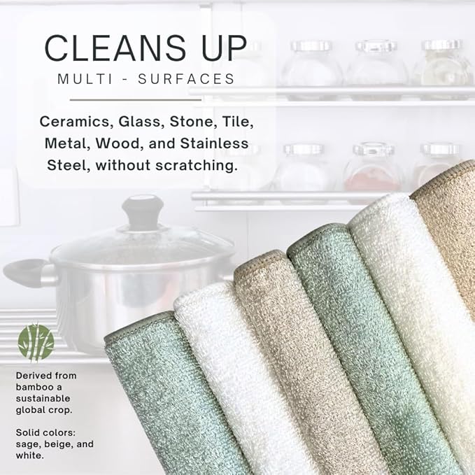 Whiffkitch Dishcloths & Cleaning Cloths - Drying, Durable, Absorbent Washcloths, Non-Scratch, Hygienic, Multi-Surface Cleaning, 6x7 Inches Solid Color, 6 Pack