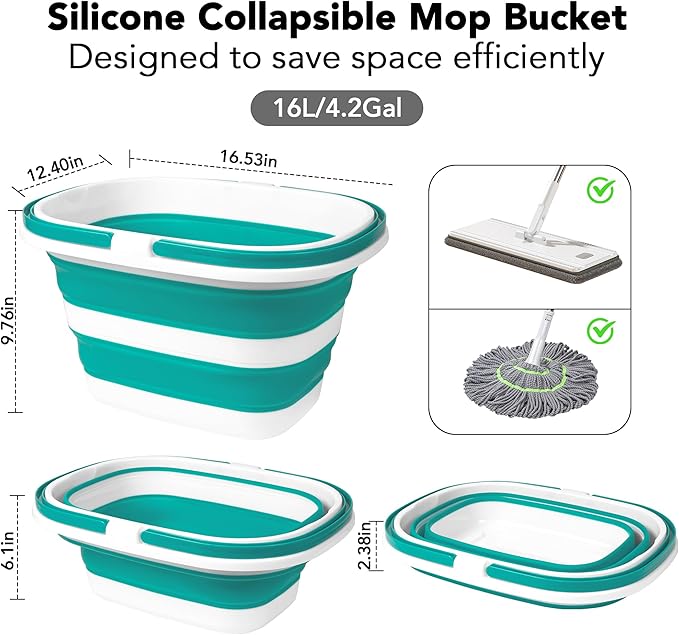 Large Collapsible Mop Bucket, 16L(4.2 Gallon) Plastic Bucket for House Cleaning, Car Washing, Silicone Cleaning Supplier Organizer, Portable Basket with Handle for Laundry Storage, RV Camping, Fishing