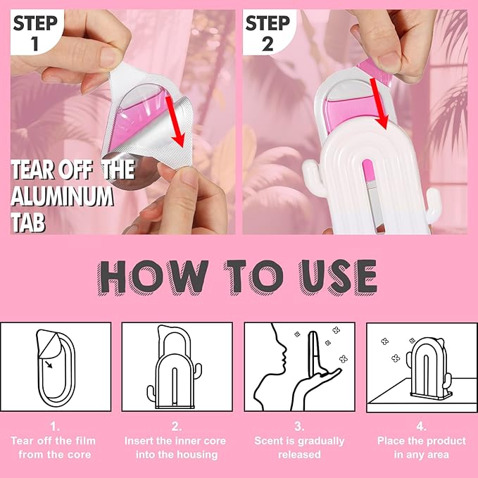 Air Freshener for Home, 2 Pack, 2 Refill, Peach Scent, Odor Eliminator, Up to 120 Days, Cactus-shaped Freshener for Closet Bathroom, Cute Home Decor, White