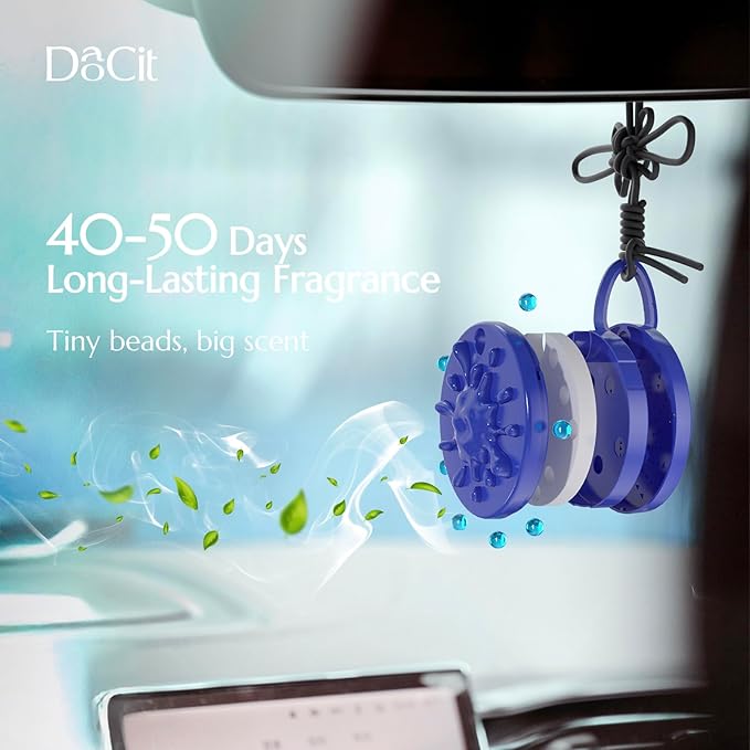 Car Air Freshener Hanging Essential Oil Diffuser with Bead Release Design, 40+ Days Long Lasting Scent for Men & Women, 7 Original + 14 Refills for Car/Home/Office, Ocean