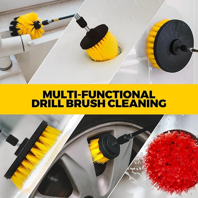 Holikme 22Pack Drill Brush Attachments Set, Scrub Pads & Sponge, Buffing Pads, Power Scrubber Brush, Car Polishing Pad Kit,Wax Applicator Pad,Car Cleaning Kit,Cleaning Supplies,Masonry Brushes,White