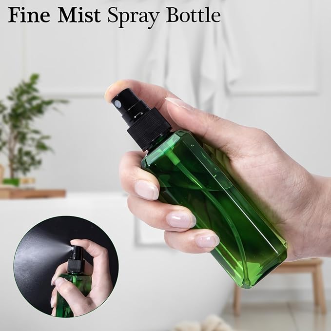 Yebeauty Spray Bottles for Essential Oils, 3.4oz Refillable Plastic Misting Spray Bottle Empty Atomizer Fine Mist Spray Bottle for Beauty Products Cleaning, 2 Pack Green