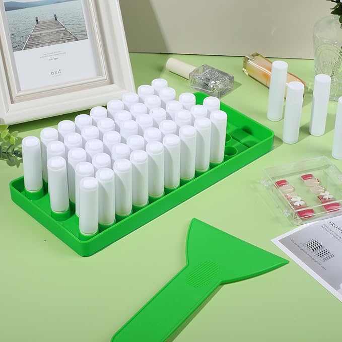 Lip Balm Crafting Kit, 50 Pieces Empty Lipsticks Filling Tubes Mold Handmade Set Pallet with Scraper, Lip Balm Tubes with Filling Tray and Spatula for Women Girl Cosmetics Makeup, White