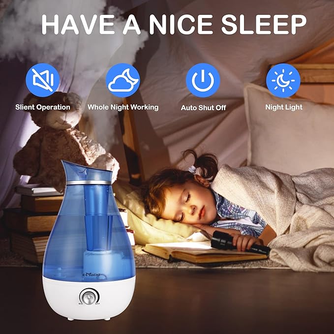 Cool Mist Humidifier - 2.5L Cool Mist Humidifiers for Bedroom Whisper Quiet, Ultrasonic Humidifiers for Baby & Nursery, Air Humidifier for Home Whole House, Easy to Clean, Plant Humidifier with 360° nozzle, Auto Shut-off