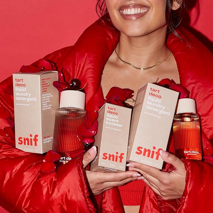 Snif Tart Deco Laundry Detergent, Juicy, Sophisticated Cherry Scent, 64 Loads, Non-Irritating to Skin, Clean, Non-Toxic, Vegan, Cruelty Free, 32oz