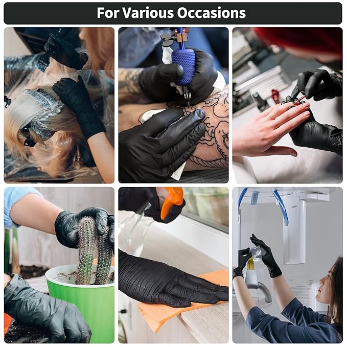 Segbeauty Black Gloves Reusable, 12 INCH Thickened Prolonged Powder Free Non-Latex Rubber Gloves, 16 Counts Washable Cleaning Glove Work Mechanic Glove Hair Dye Accessories Tattoo Supplies Medium