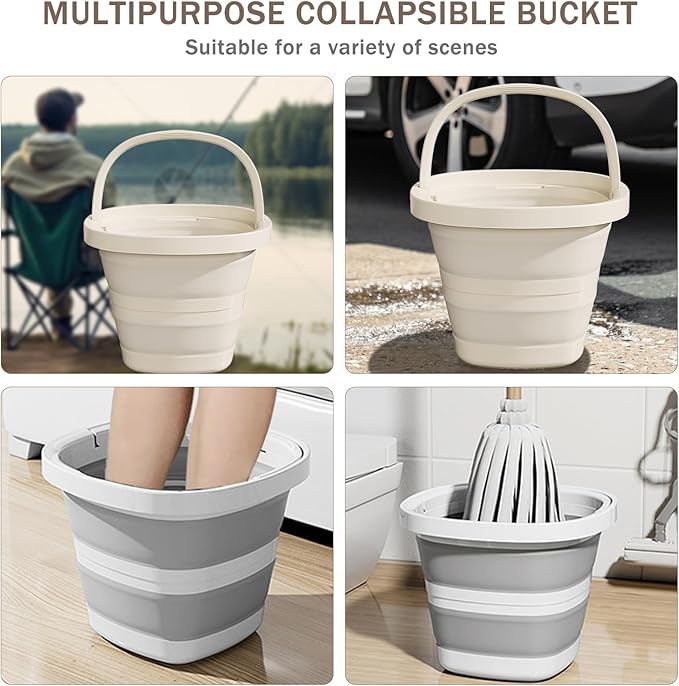 2-Pack Collapsible Buckets (2.6 Gallon/10L) - Foldable Rectangular Design with Handles, Space-Saving for RV, Camping, Car Wash, Fishing & Cleaning - Durable, Portable & Multi-Purpose