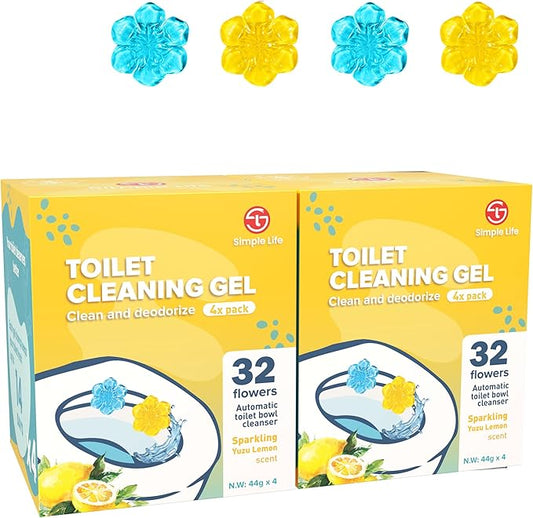 Simple Life Toilet Bowl Cleaner Gel | Fresh Flower Toilet Gel Stamp | Stops Limescale and Stains with Air Freshening Scent | Deodorizing Clean | 64 Stamps, Blue & Yellow