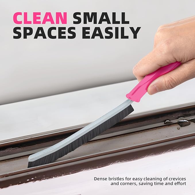Hard Bristle Crevice Cleaning Brush - Cleaning Supplies - Grout Cleaning Brushes for Household Use - Crevice Cleaning Tool for Bathroom, Home and Kitchen (3, Rose)
