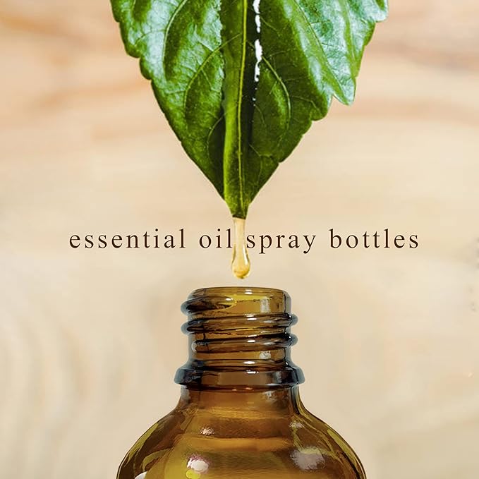 4 pcs Amber Glass Spray Bottles 2oz, Empty Small Spray Bottle Fine Mist Refillable Sprayer with Funnel Labels Droppers,Mini Travel Bottle for Essential Oils,Hair and Cleaning Solutions