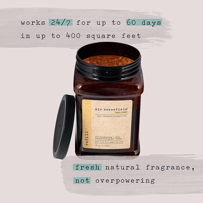 Air Essentials Air Freshener & Odor Neutralizer Gel Bead 48 oz Refill – Odor Eliminator - Made with Pure Essential Oils – Lemon Burst Scent