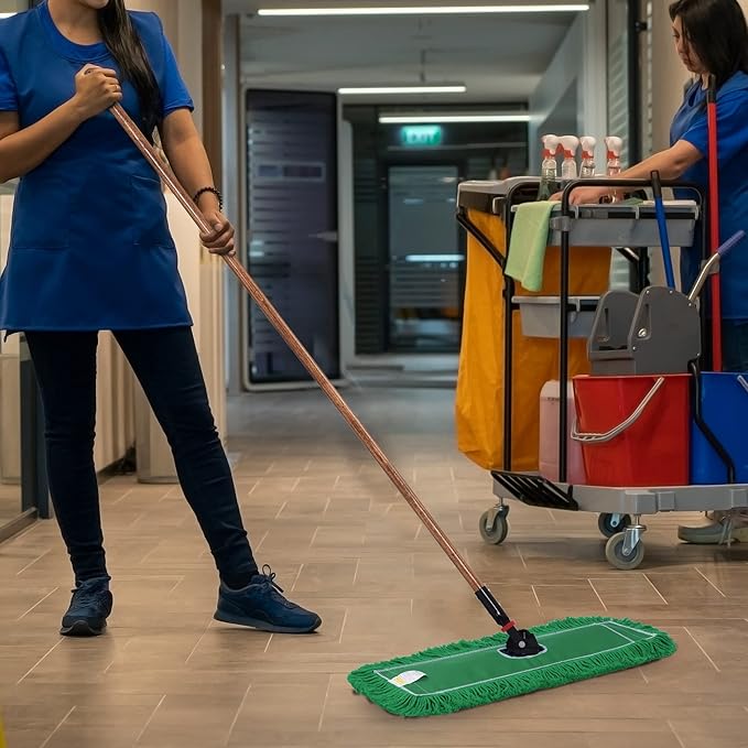 Matthew Cleaning 24'' Industrial Strength Cotton Dust Mop Refill Washable Replacement Heads for Residential & Commercial Use Fit Standard Dust Mop Frames, Hardwood,Concrete Floors Green Pack of 6
